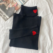 Load image into Gallery viewer, 2019 Knitted Women Sweater Ribbed Pullovers Heart Embroidery Turtleneck Autumn Winter Basic Women Sweaters Fit Soft Warm Tops