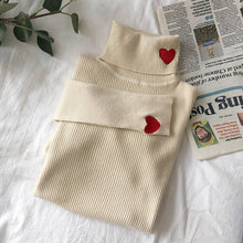 Load image into Gallery viewer, 2019 Knitted Women Sweater Ribbed Pullovers Heart Embroidery Turtleneck Autumn Winter Basic Women Sweaters Fit Soft Warm Tops