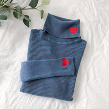 Load image into Gallery viewer, 2019 Knitted Women Sweater Ribbed Pullovers Heart Embroidery Turtleneck Autumn Winter Basic Women Sweaters Fit Soft Warm Tops
