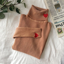 Load image into Gallery viewer, 2019 Knitted Women Sweater Ribbed Pullovers Heart Embroidery Turtleneck Autumn Winter Basic Women Sweaters Fit Soft Warm Tops