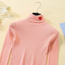Load image into Gallery viewer, 2019 Knitted Women Sweater Ribbed Pullovers Heart Embroidery Turtleneck Autumn Winter Basic Women Sweaters Fit Soft Warm Tops