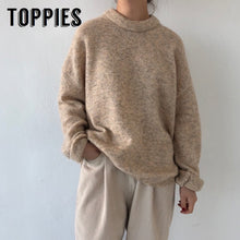 Load image into Gallery viewer, 2019 Autumn Winter Pink Sweater Womens O-neck Pullovers Soft Knitted Sweater Casual Tops pull femme