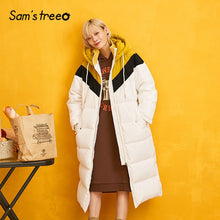 Load image into Gallery viewer, SAM'S TREE White Solid Patchwork Straight Hoodies Warmness Down Coat Women 2019 Winter Drawstring Split Oversive Female Outwears