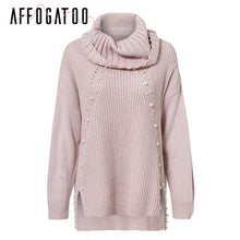 Load image into Gallery viewer, Affogatoo Beading turtleneck loose knitted pullover women Casual fashion winter sweater women Autumn long sleeve jumpers female